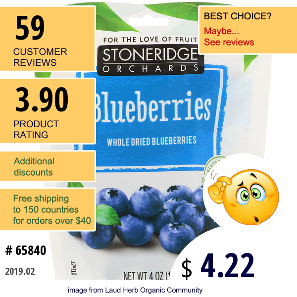 Stoneridge Orchards, Blueberries, Whole Dried Blueberries, 4 Oz (113 G)