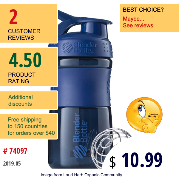 Blender Bottle, Blenderbottle, Sportmixer Tritan Grip, Navy, 20 Oz  