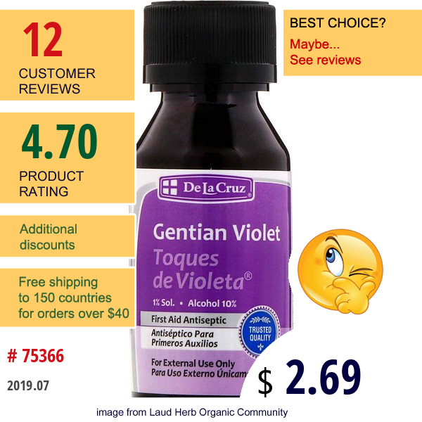 De La Cruz, Gentian Violet, First Aid Antiseptic, 1 Fl Oz (30 Ml)