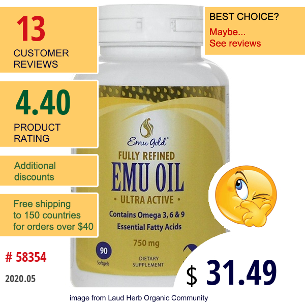 Emu Gold, Fully Refined Emu Oil, Ultra Active, 750 Mg, 90 Softgels