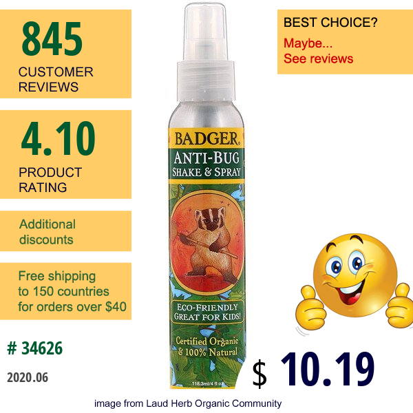 Badger Company, Anti-Bug, Shake & Spray, 4 Fl Oz (118.3 Ml)