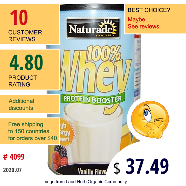 Naturade, 100% Whey, Protein Booster, Vanilla Flavor, 24 Oz (680 G)  