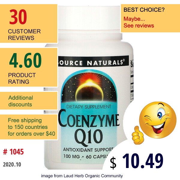 Source Naturals, Coenzyme Q10, 100 Mg, 60 Capsules