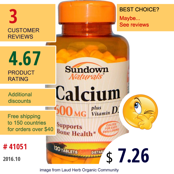 Rexall Sundown Naturals, Calcium, Plus Vitamin D3, 600 Mg, 120 Tablets