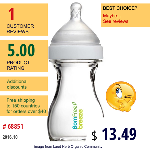 Born Free, Breeze, Baby Bottle, Slow Flow, 0M+, 1 Bottle, 5 Oz (147 Ml)