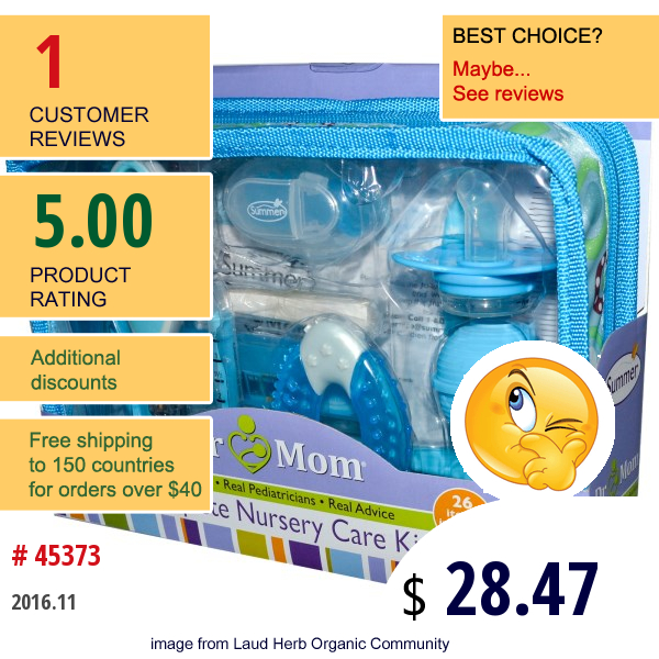 Summer Infant, Dr. Mom, Complete Nursery Care Kit, Birth & Up, Blue, 26 Piece Kit  