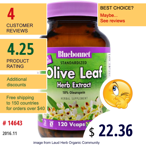 Bluebonnet Nutrition, Olive Leaf, Herb Extract, 120 Vcaps