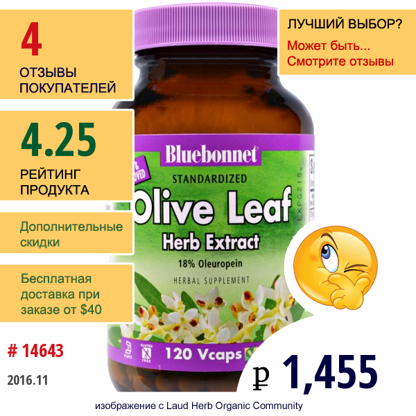 Bluebonnet Nutrition, Экстракт Листа Оливы, 120 Капсул На Растительной Основе