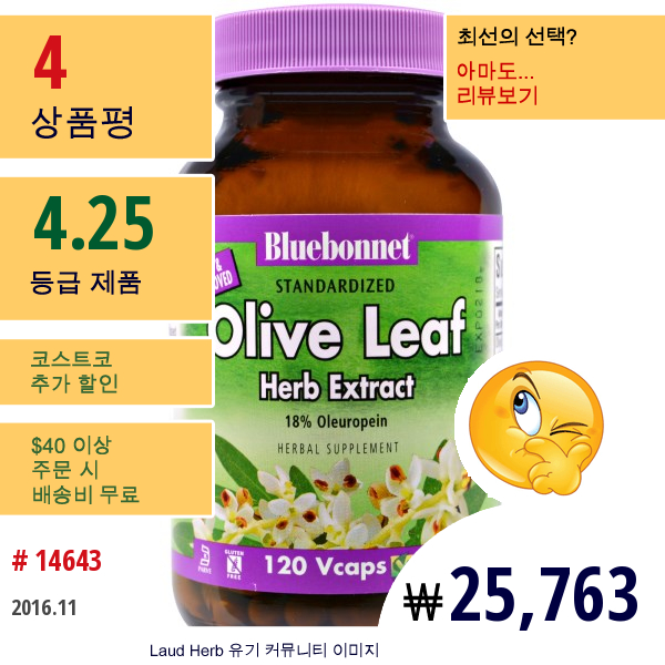 Bluebonnet Nutrition, 올리브 리프 엑스트랙트, 120 베지캡슐