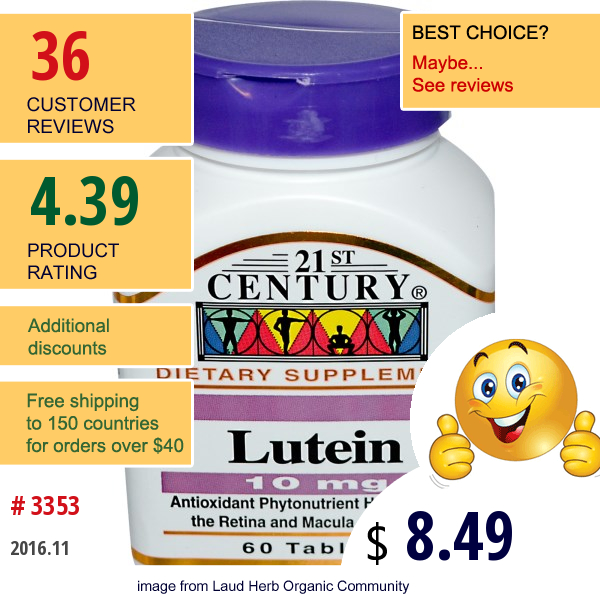21St Century, Lutein, 10 Mg, 60 Tablets