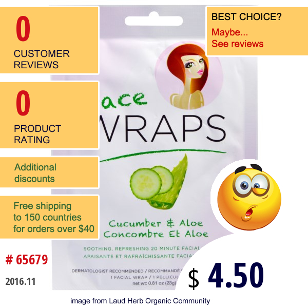 My Spa Life, Face Wraps, Cucumber & Aloe, 1 Facial Wrap, 0.81 Oz (23 G)