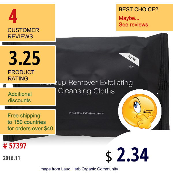 E.l.f. Cosmetics, Makeup Remover Exfoliating Cleansing Cloths, 10 Sheets, 7x7 (18 Cm X 18 Cm) Each   