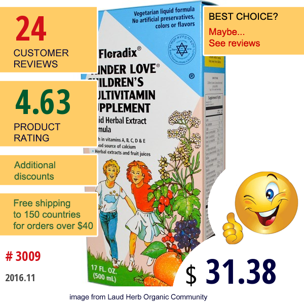 Flora, Floradix, Kinder Love, Childrens Multivitamin Supplement, 17 Fl Oz (500 Ml)
