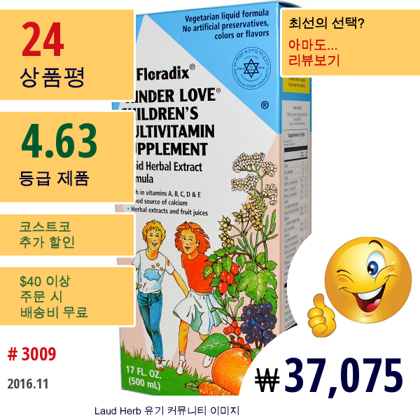 Flora, Floradix, Kinder Love, 어린이용 멀티비타민 보충제, 17 Fl Oz (500 Ml)