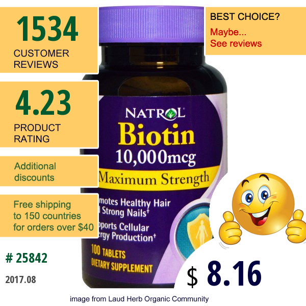 Natrol, Biotin, Maximum Strength, 10,000 Mcg, 100 Tablets