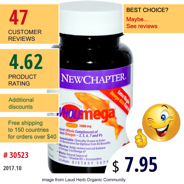 Special, New Chapter, Wholemega, Extra Virgin Omega-Rich Fish Oil, 1000 Mg, 28 Softgels  