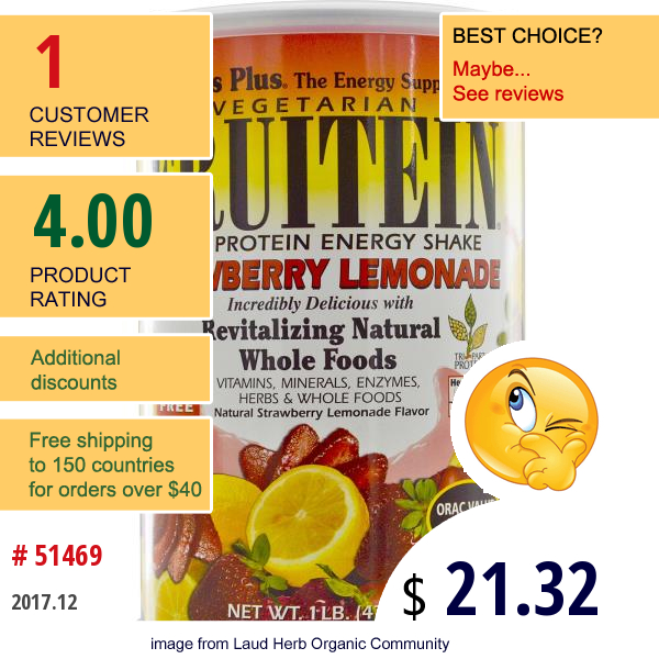 Natures Plus, Fruitein, High Protein Energy Shake, Strawberry Lemonade, 1 Lb (476 G)  