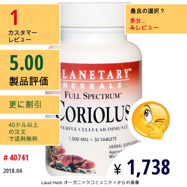 Planetary Herbals, フルスペクトラム™ カワラタケ, 1,000 Mg, 30 錠