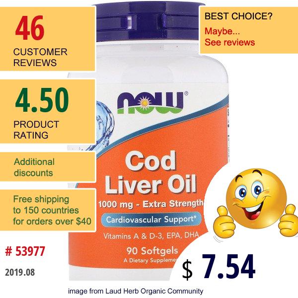 Now Foods, Cod Liver Oil, Extra Strength , 1,000 Mg, 90 Softgels