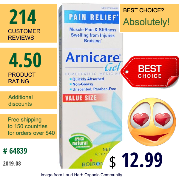 Boiron, Arnicare Gel, Pain Relief, Unscented, 4.1 Oz (120 G)