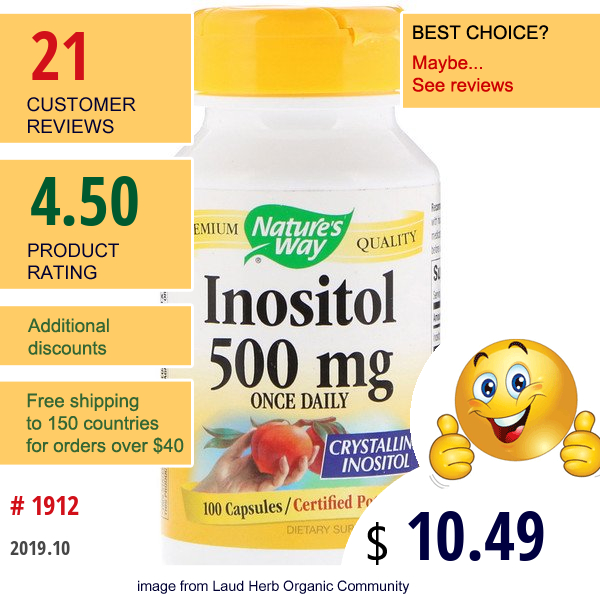 Nature'S Way, Inositol, Once Daily, 500 Mg, 100 Capsules