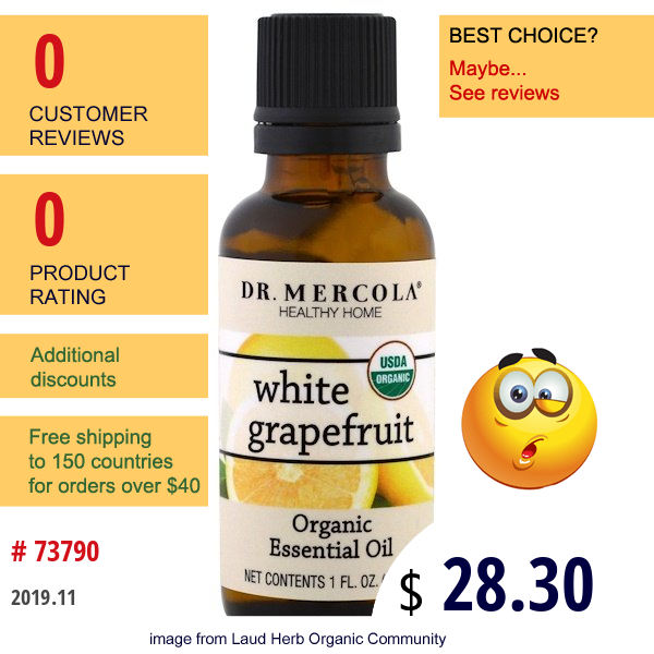 Dr. Mercola, Organic Essential Oil, White Grapefruit, 1 Oz (30 Ml)