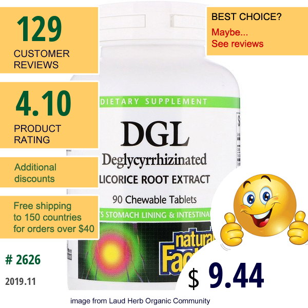 Natural Factors, Dgl, Deglycyrrhizinated Licorice Root Extract, 90 Chewable Tablets