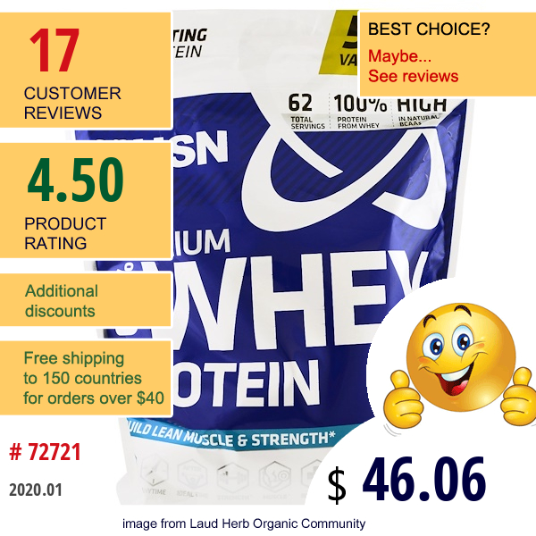 Usn, 100% Premium Whey Protein, Chocolate, 5 Lbs (2.27 Kg)  