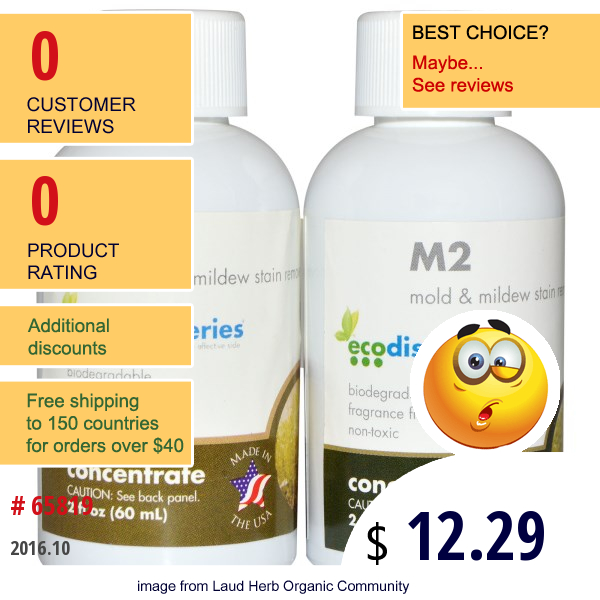 Ecodiscoveries, M2 Mold & Mildew Stain Remover, 2 Bottles, 2 Fl Oz (60 Ml) Each Ecodiscoveries, M2 Mold & Mildew Stain Remover, 2 Bottles, 2 Fl Oz (60 Ml) Each