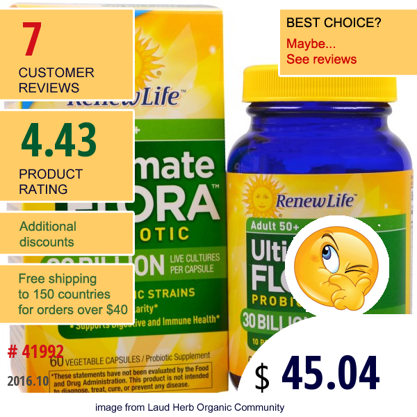 Renew Life, Ultimate Flora Probiotic, Adult 50+, 30 Billion, 60 Veggie Caps