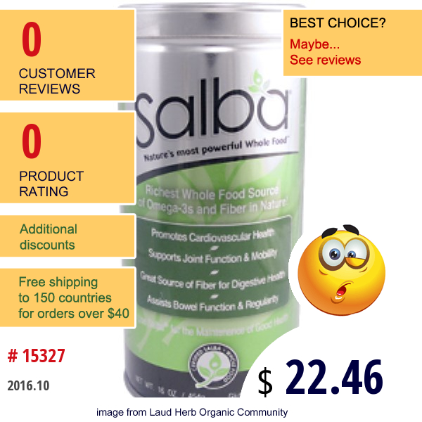 Salba Smart Natural Products, Richest Whole Food Source, 16 Oz (454 G)  