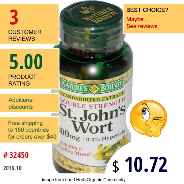 Natures Bounty, St. Johns Wort, 300 Mg, 100 Capsules