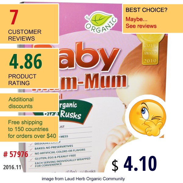 Hot Kid, Baby Mum-Mum, Organic Rice Rusks, Original, 24 Rusks, 1.76 Oz (50 G)
