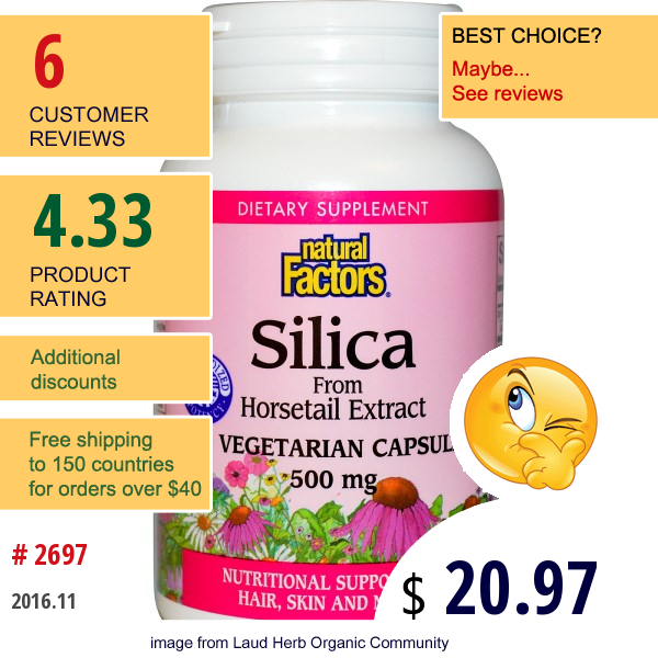 Natural Factors, Silica, 500 Mg, 90 Veggie Caps  