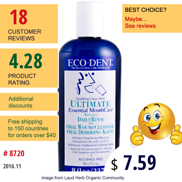 Eco-Dent, Ultimate Essential Mouthcare, Daily Rinse & Oral Cleanser, Sparkling Clean Mint, 8 Fl Oz (236 Ml)