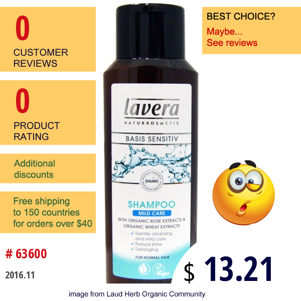 Lavera Naturkosmetic, Basis Sensitiv, Shampoo, Mild Care, For Normal Hair, 6.6 Fl Oz (200 Ml)  