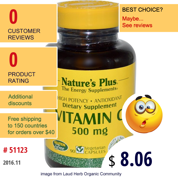 Natures Plus, Vitamin C, 500 Mg, 90 Veggie Caps  