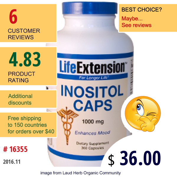 Life Extension, Inositol Caps, 1000 Mg, 360 Capsules  