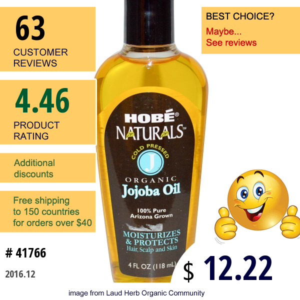 Hobe Labs, Naturals, Organic Jojoba Oil, 4 Fl Oz (118 Ml)