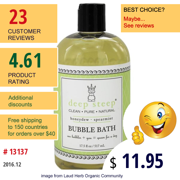 Deep Steep, Bubble Bath, Honeydew - Spearmint, 17.5 Fl Oz (517 Ml)