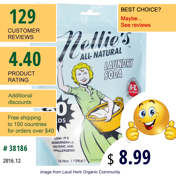Nellies All-Natural, Laundry Soda, 1.6 Lbs (726 G)