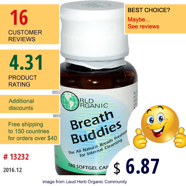 World Organic, Breath Buddies, 180 Softgel Capsules  