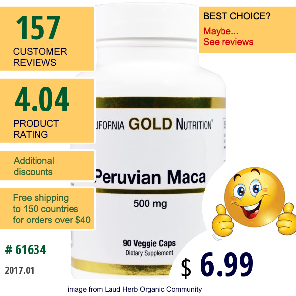 California Gold Nutrition, Peruvian Maca, 500 Mg, 90 Veggie Caps