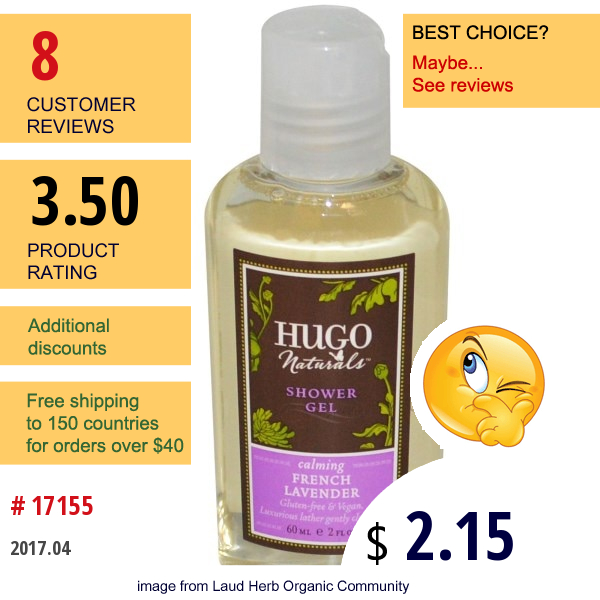 Hugo Naturals, Shower Gel, French Lavender, 2 Fl Oz (60 Ml)  