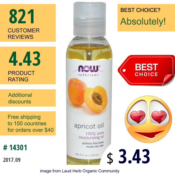 Now Foods, Solutions, Apricot Oil, 4 Fl Oz (118 Ml)