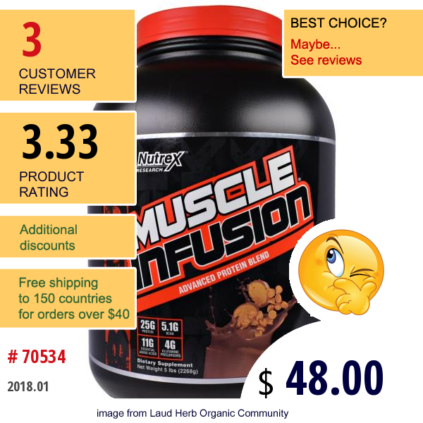 Nutrex Research Labs, Muscle Infusion, Advanced Protein Blend, Chocolate Peanut Butter Crunch, 5 Lbs (2268 G)