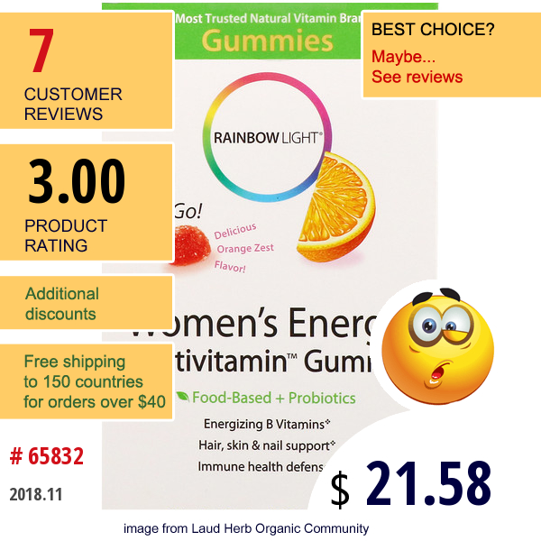 Rainbow Light, Womens Energy Multivitamin Gummy, Delicious Orange Zest Flavor, 30 Grab & Go Packets
