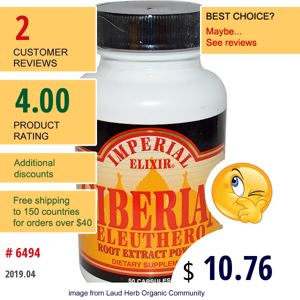 Imperial Elixir, Siberian Eleuthero, 50 Capsules  