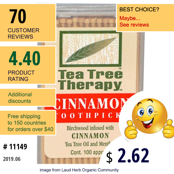 Tea Tree Therapy, Cinnamon Toothpicks, 100 Approx.