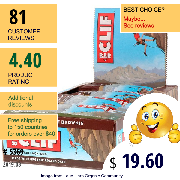 Clif Bar, Energy Bar, Chocolate Brownie, 12 Bars, 2.40 Oz (68 G) Each